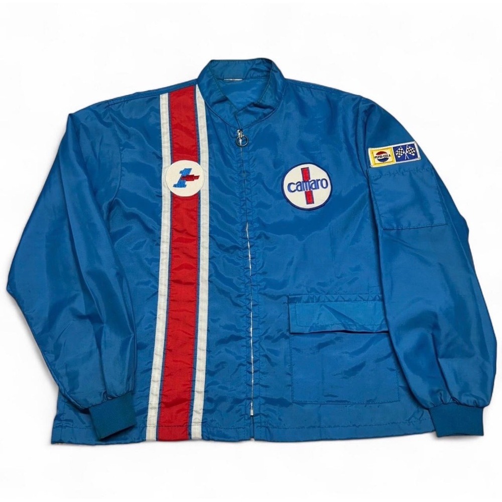 Camaro 1970s Blue Vintage Pit Jacket with Racing Patches